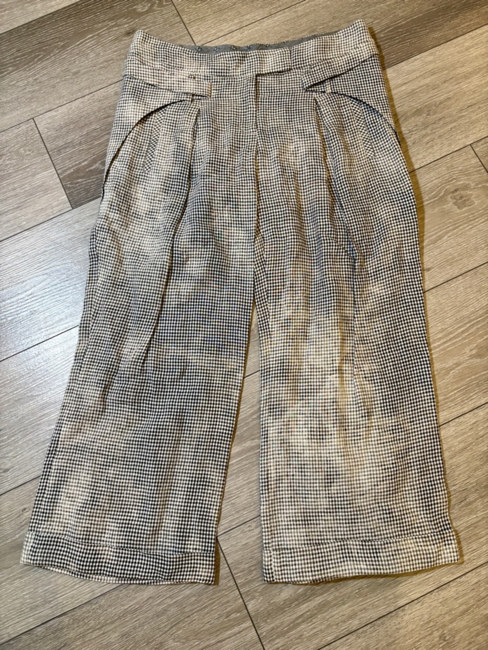 L.A.M.B. Grunge Distressed Mini Gingham Cropped Linen Pants Size 4